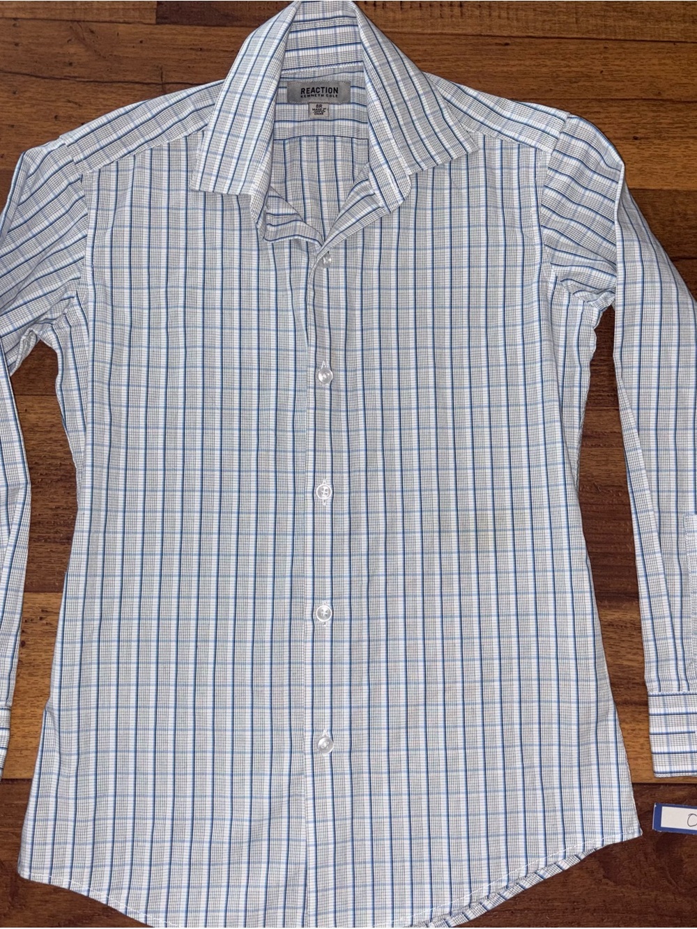 Kenneth Cole REACTION Boys Blue & White Plaid Button-Down Dress Shirt 8R